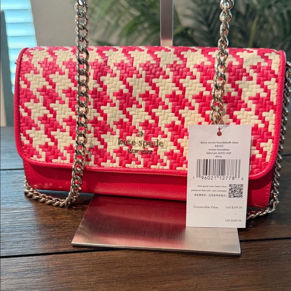 kate spade NWT $289 pink and cream woven crossbody clutch - Picture 7 of 13